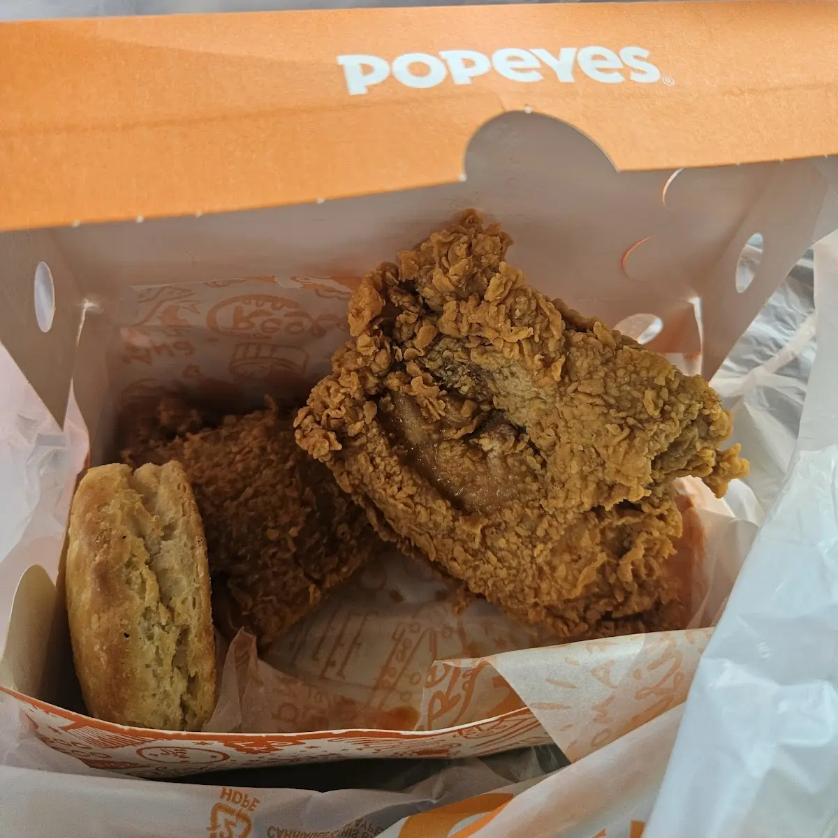 Popeyes Chicken Box and Biscuit 2pc Box