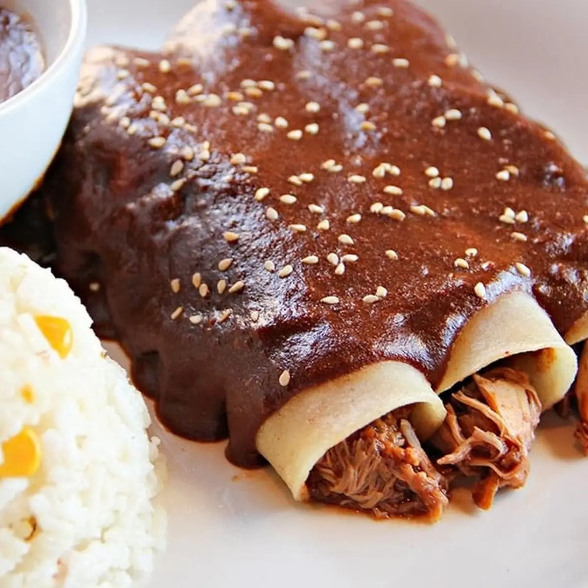 Chicken Mole Rice and Refried Beans