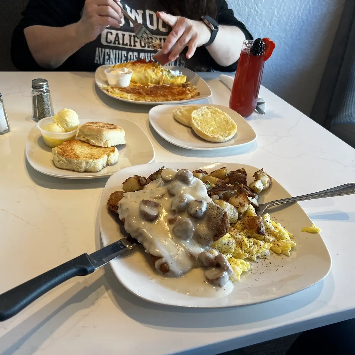 Chicken Fried Steak Eggs and Country Potatoes