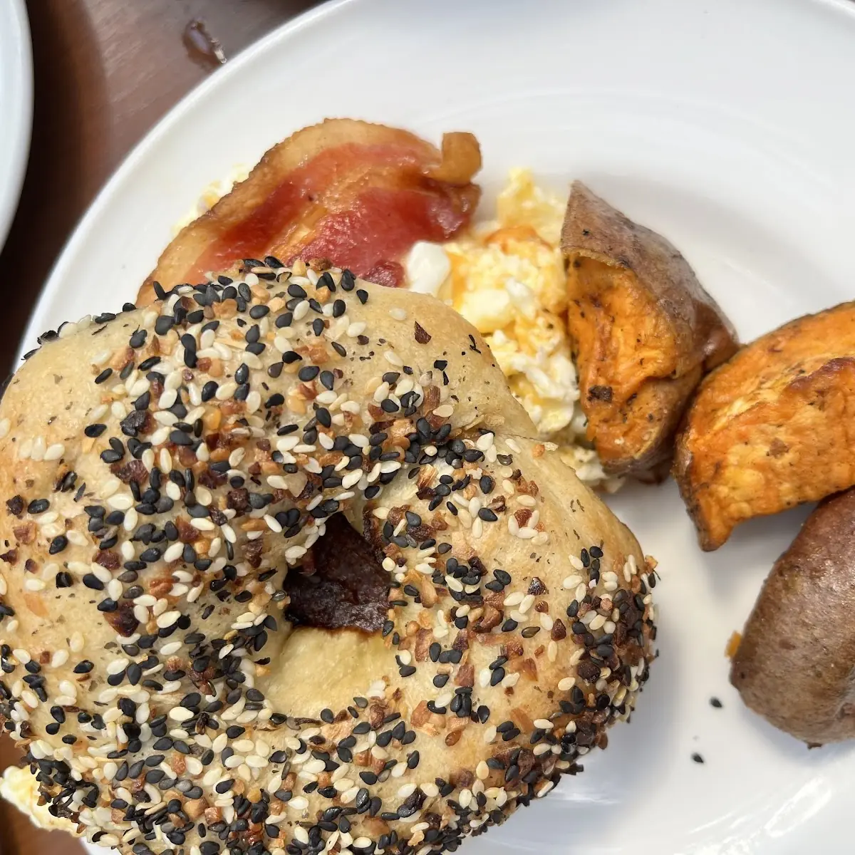 Everything Bagel Sandwich with Bacon and Potatoes