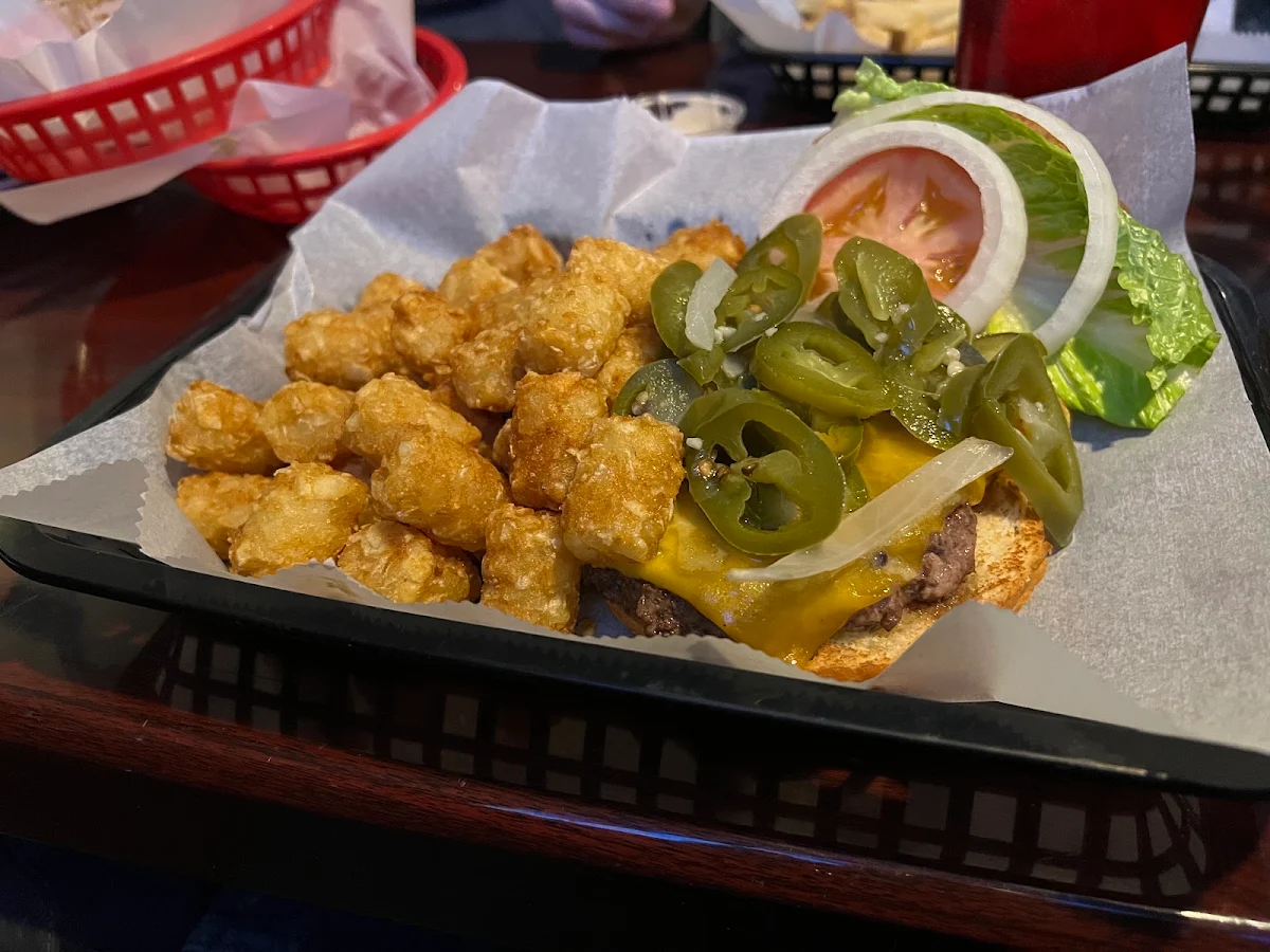 Jalapeño Cheddar Burger and Tots