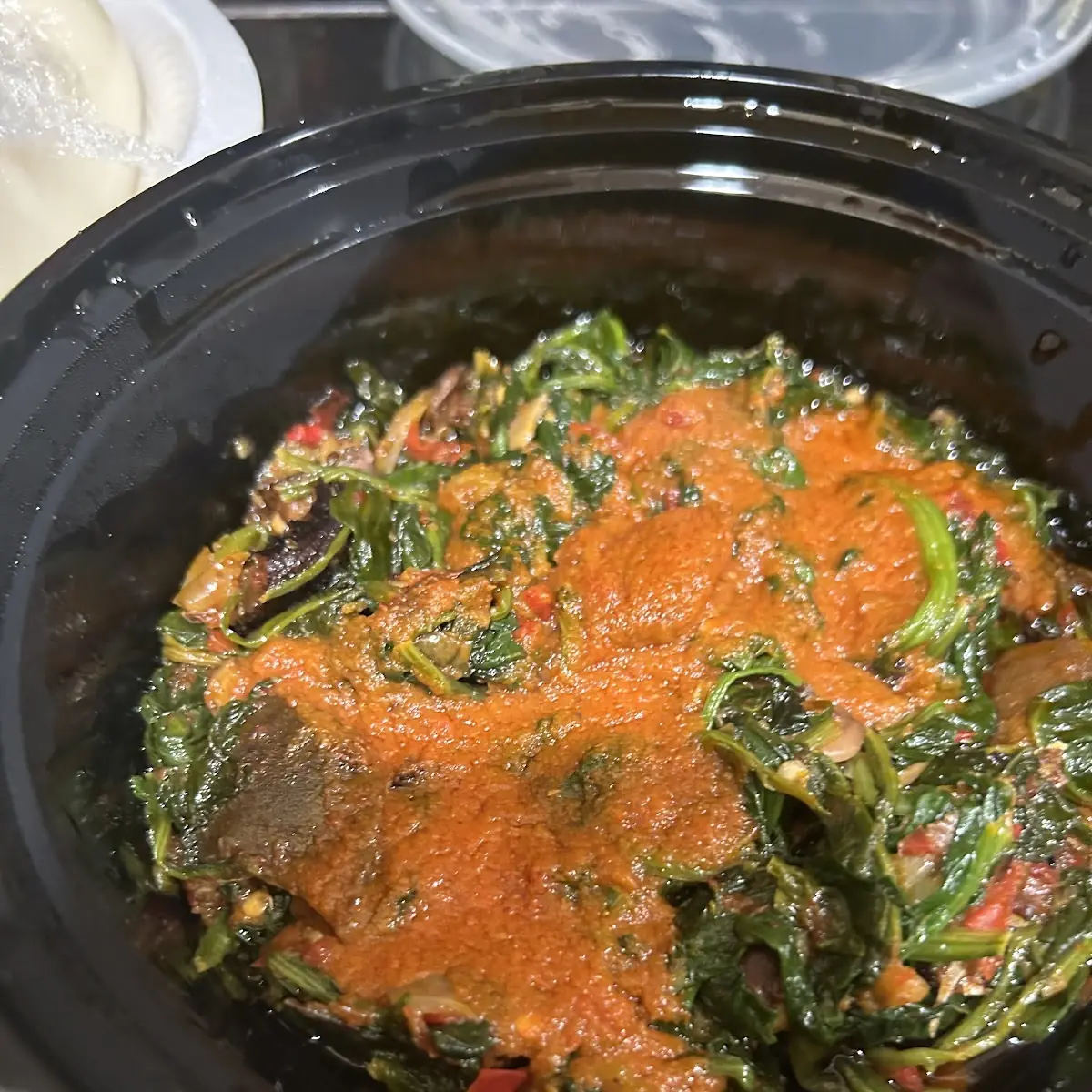 Pounded Yam with Vegetable & Fish