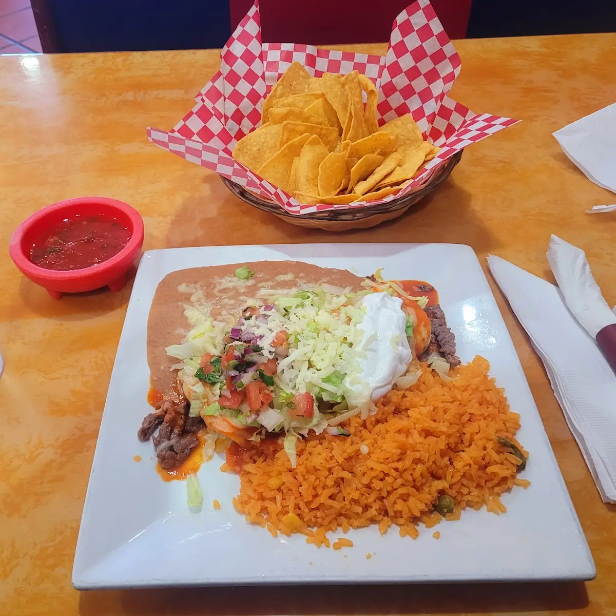 Two Enchiladas Rice & Beans