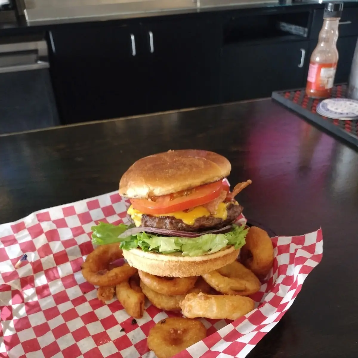 Cheese Burger and Onion Rings