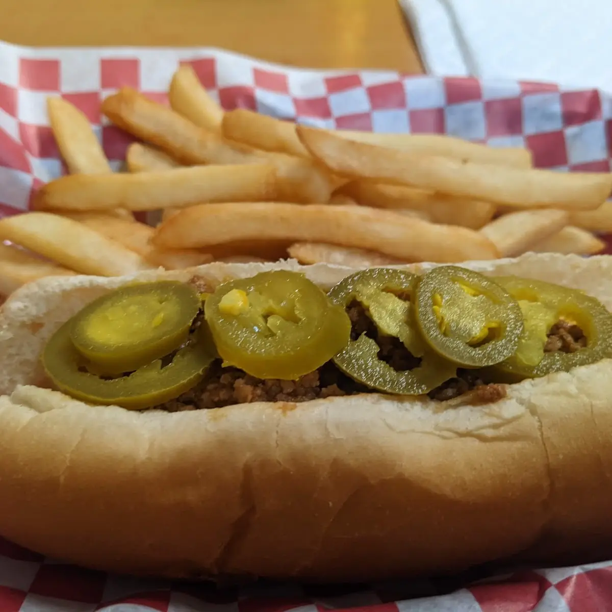 Chili Hot Dog with Jalapenos