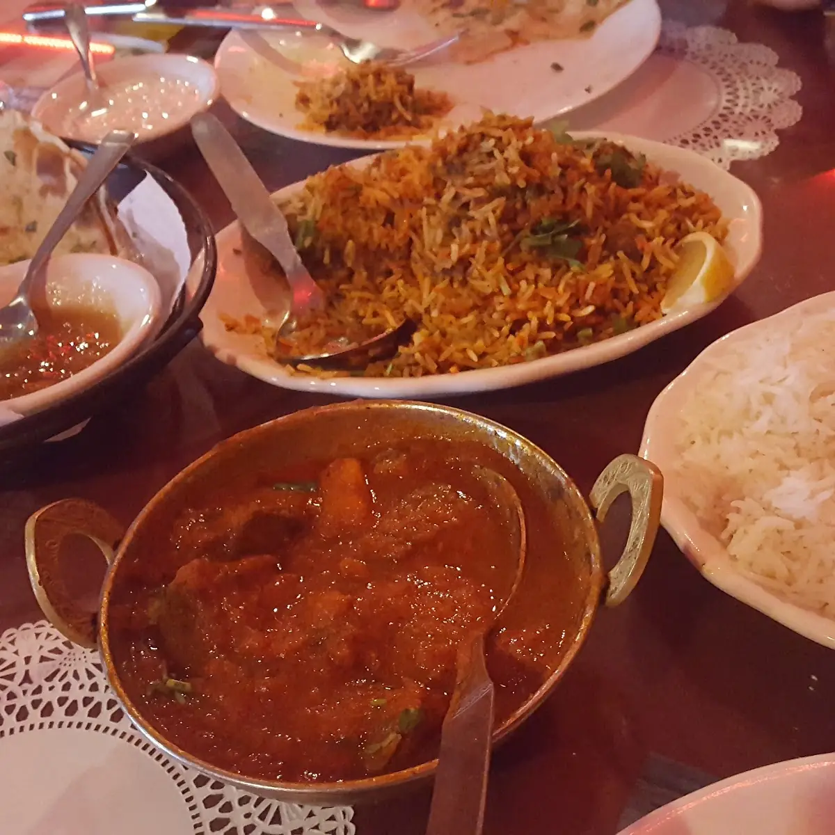 Combination Biryani Rice and Lamb Curry with Naan
