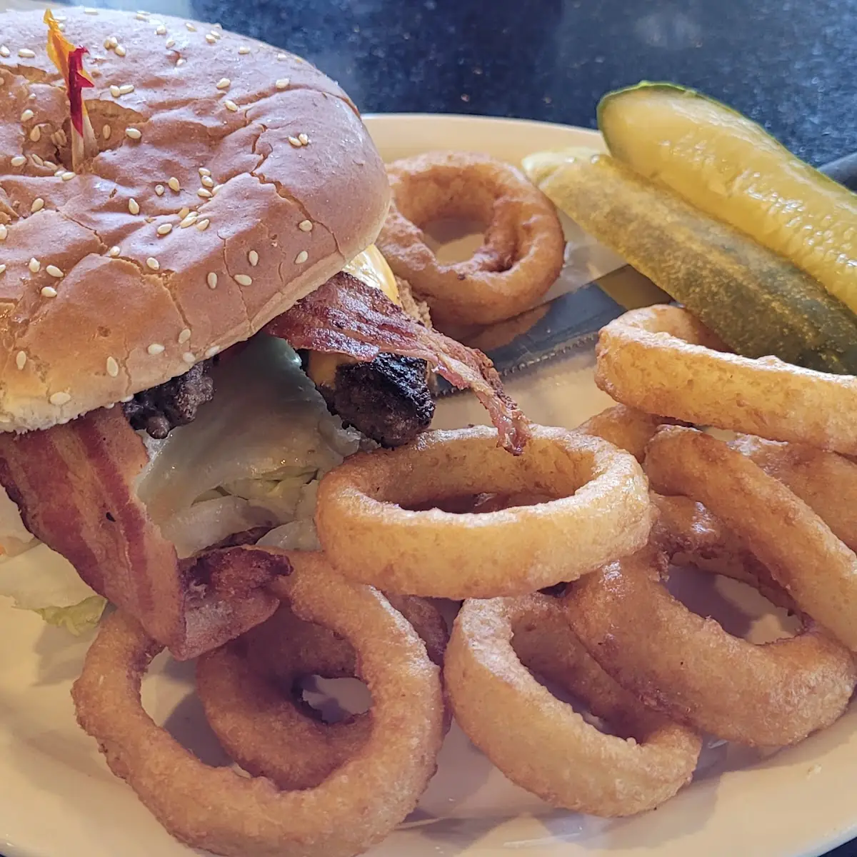 Cheese Burger and Onion Rings