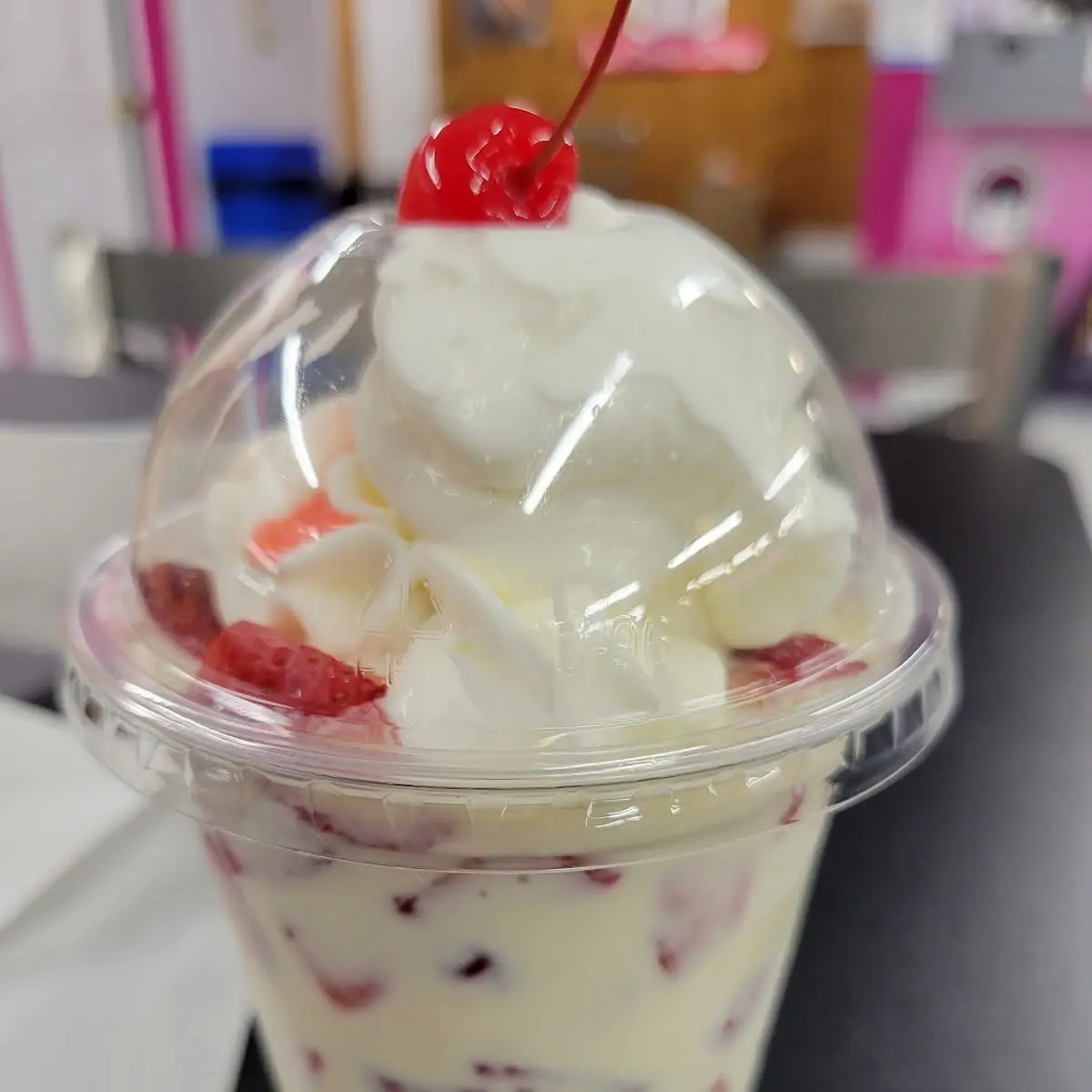 Strawberries Basically Diced Strawberries in a Semi Sweet Cream Fantastic Just Liike Their Ice-Cream