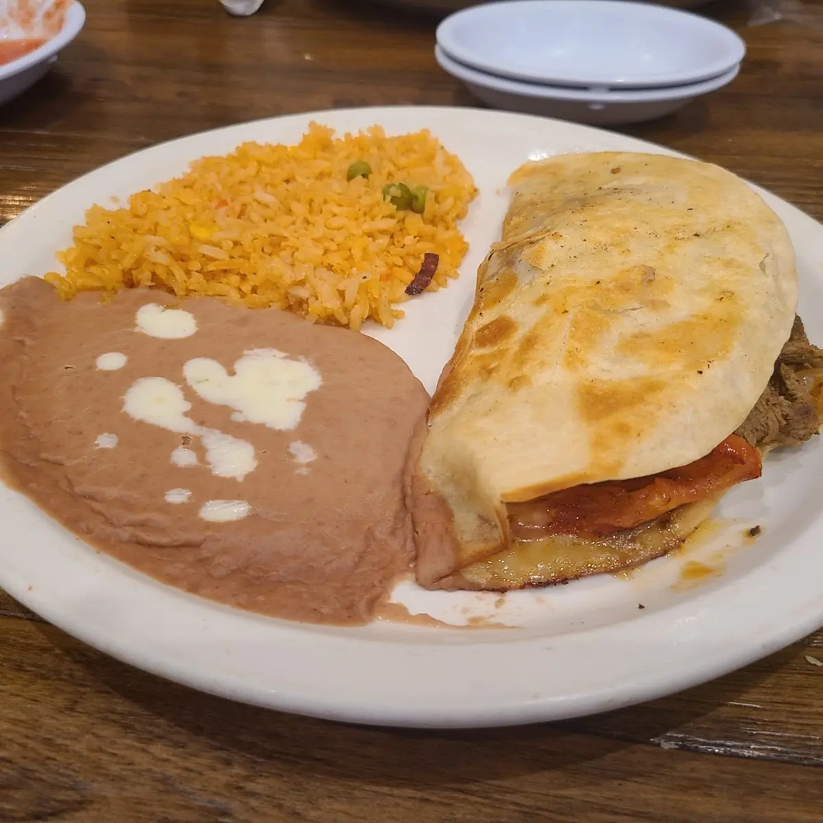 Cheese Quesadilla with Rice and Beans