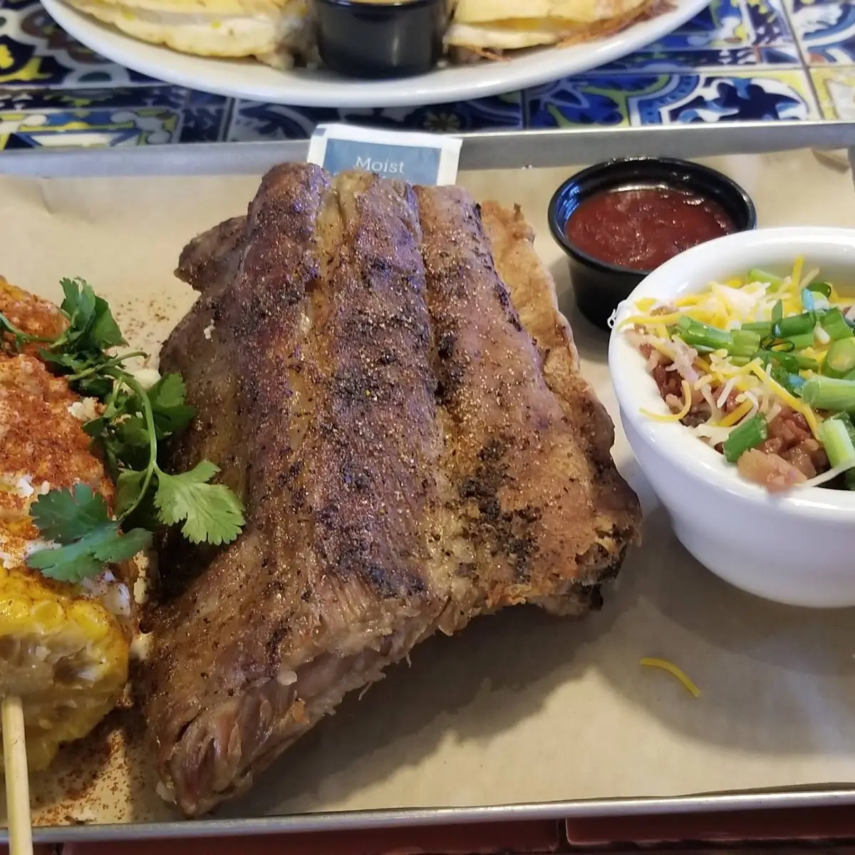 Dry Rub Ribs Loaded Mashed Potatoes and Street Corn