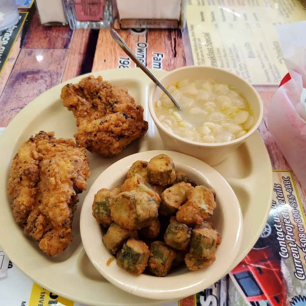 Fried Chicken with Fried Okra and Butter Beans