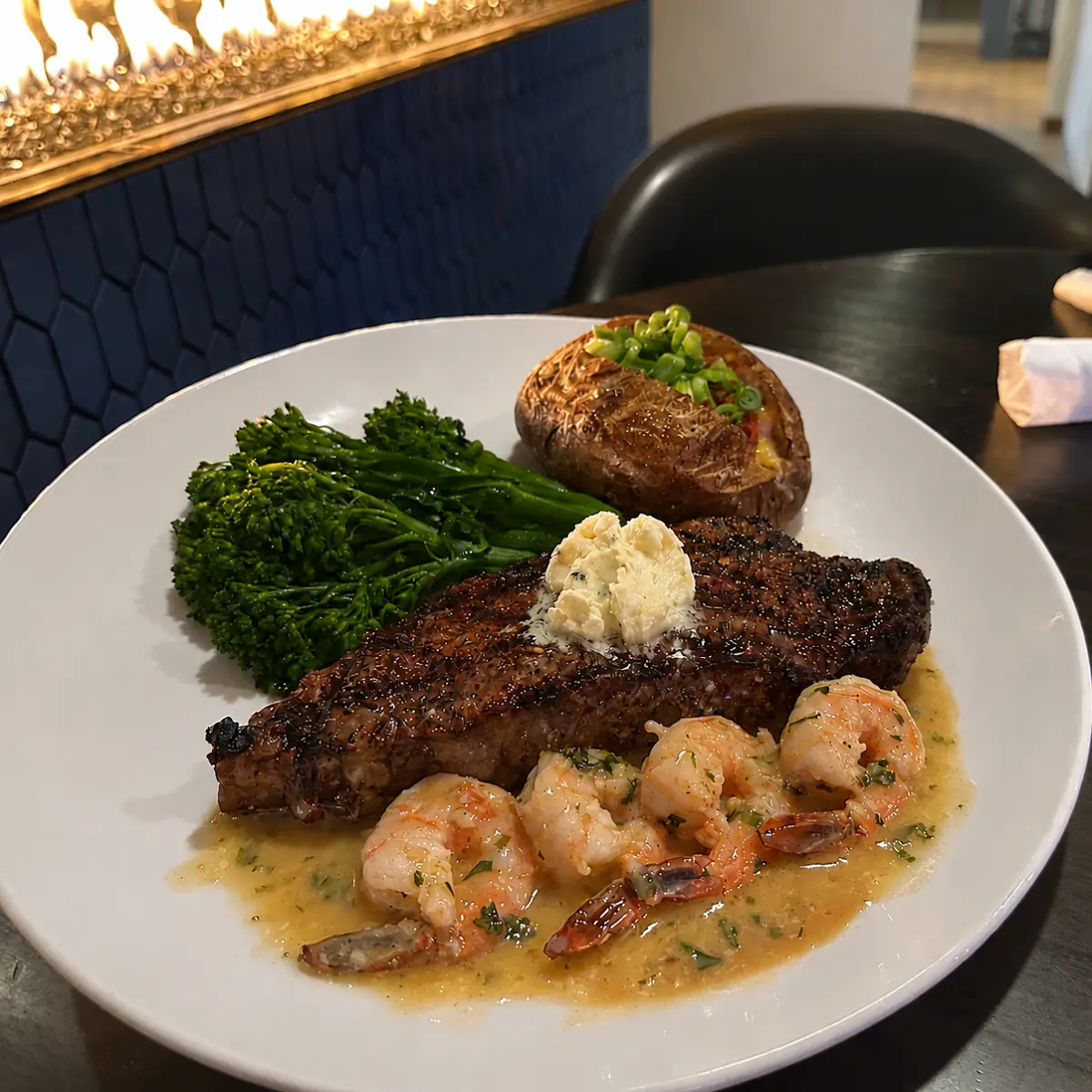 New 12 Oz NY Strip with Shrimp Scampi