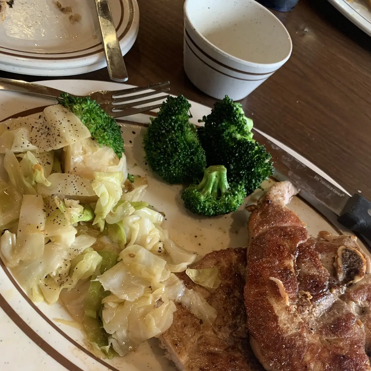 Grilled Pork Chops with Cabbage and Broccoli