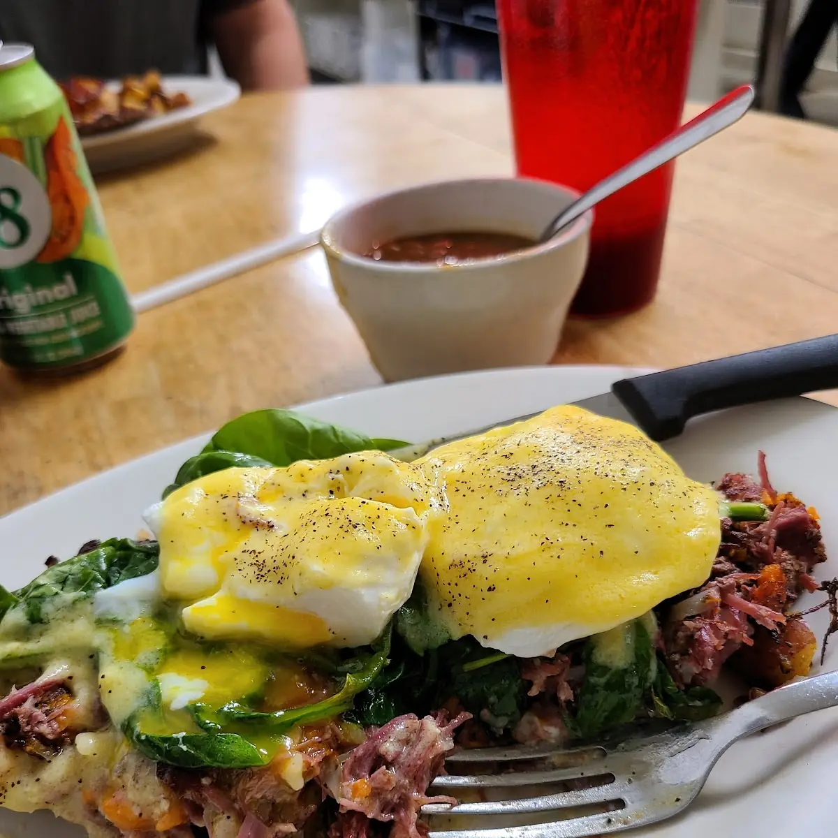 Eggs Benedict with House Corned Beef and Spinach