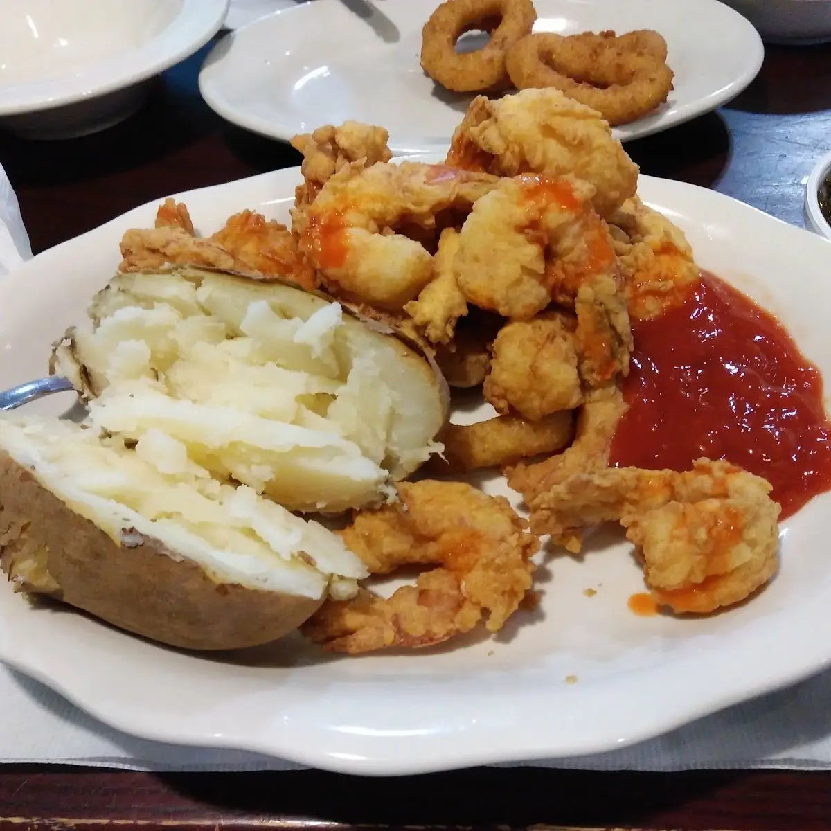 Fried Shrimp with a Baked Potato
