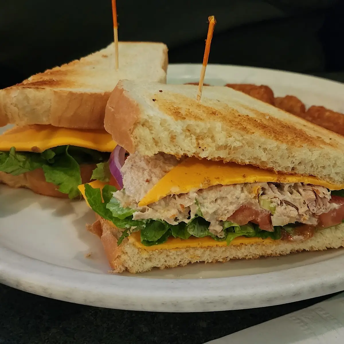 Tuna Melt with Cajun Tots