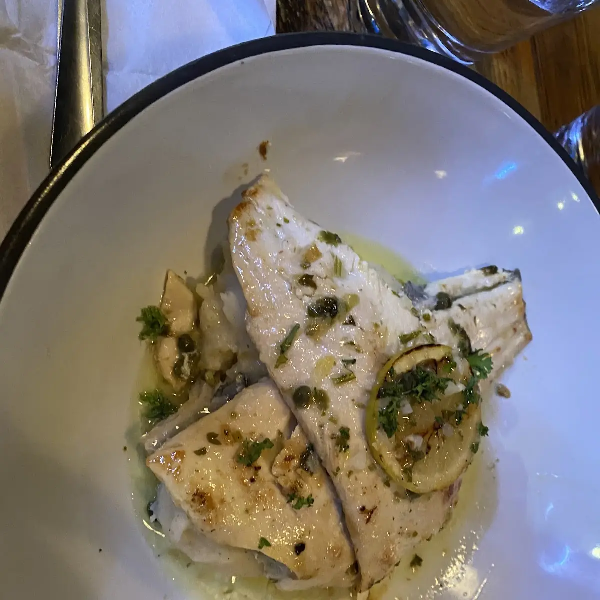 Trout over Mashed Potatoes in a Lemon Sauce