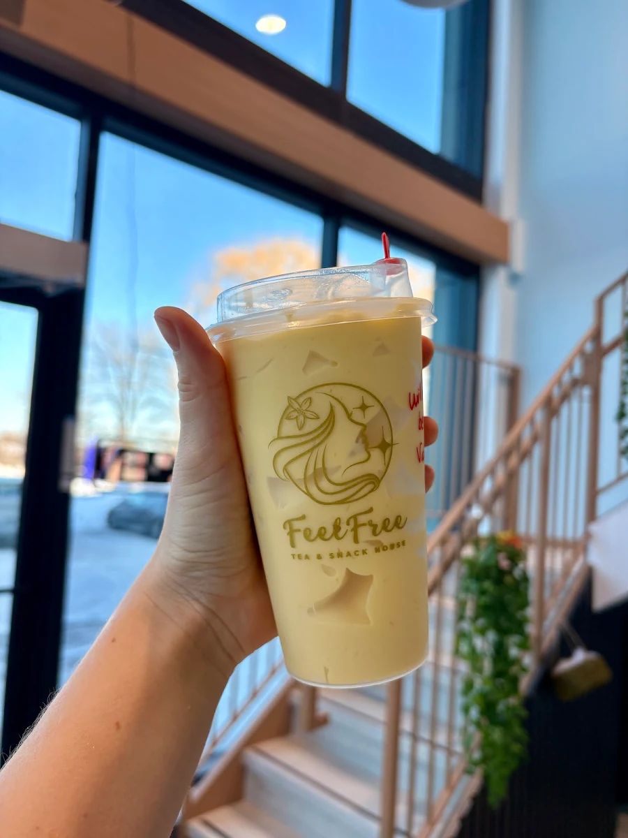 Mango Iced Hojicha Latte, FeelFree Tea and Snack House