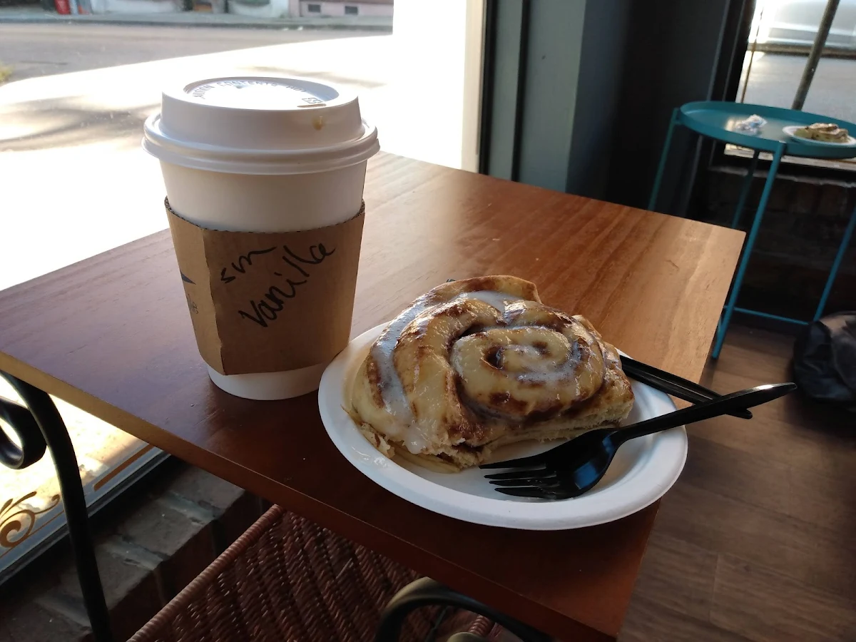 French Vanilla Cappuccino and Cinnamon Roll