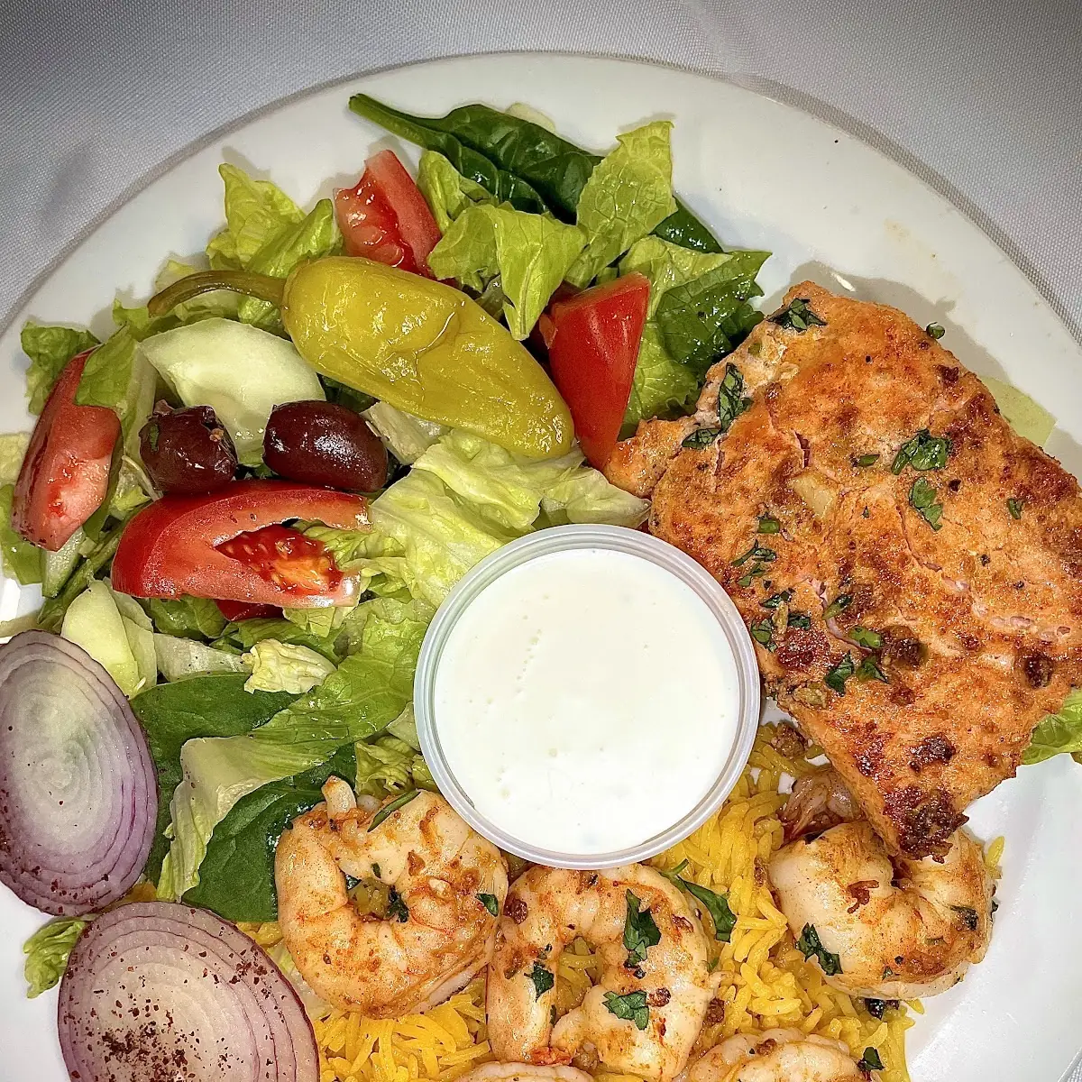 Grilled Shrimp over House Salad