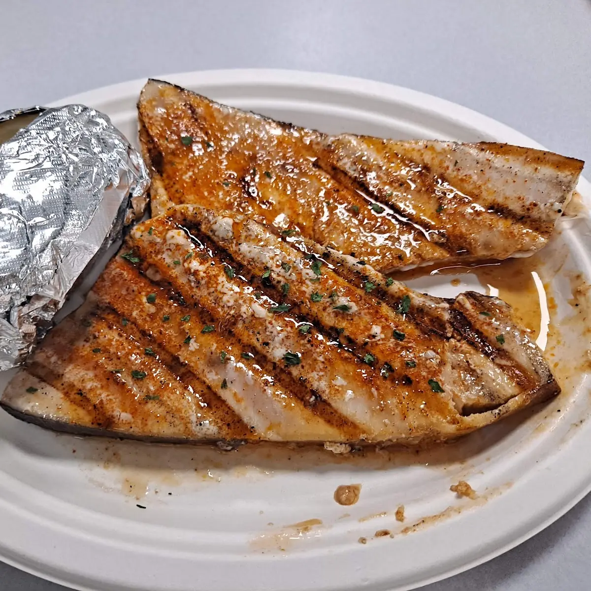 Grilled Swordfish & Baked Potato