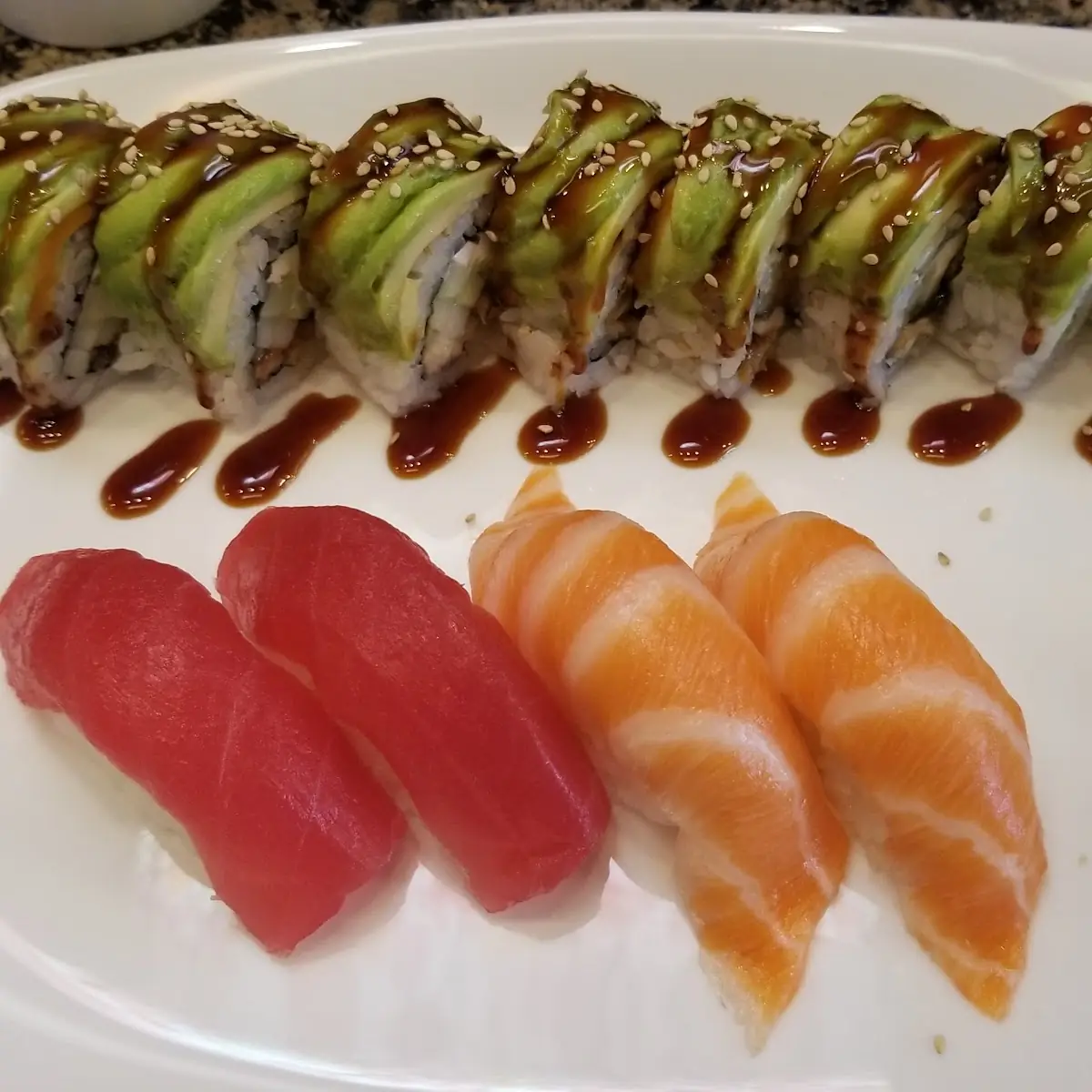 Caterpillar Roll Tuna and Salmon Nigiri
