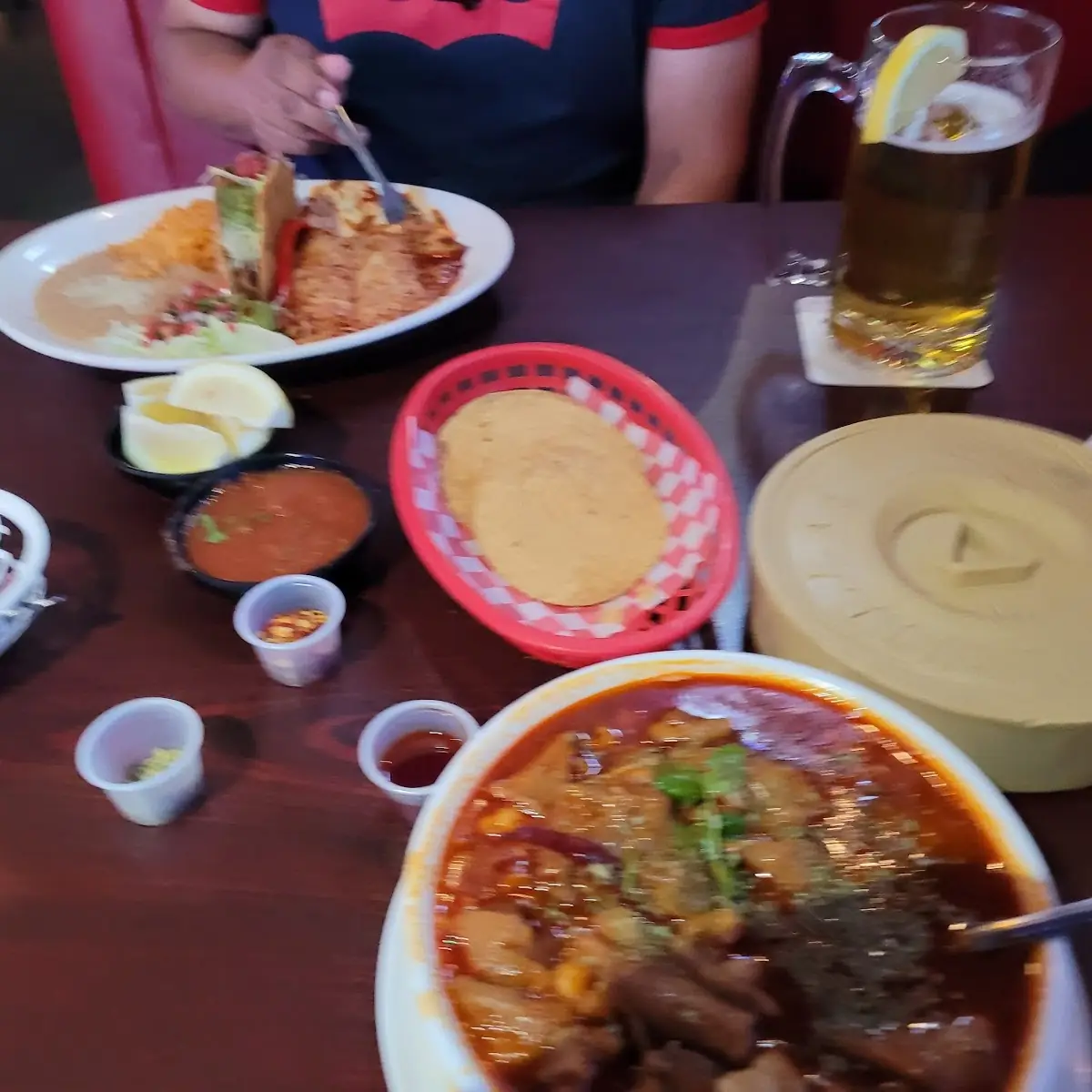 Menudo and Enchilada Plate