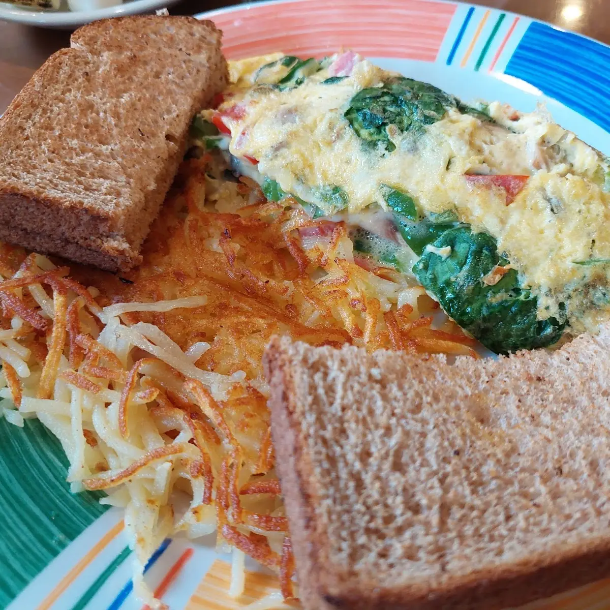 Veggie Omelette with Hash Browns and Toast