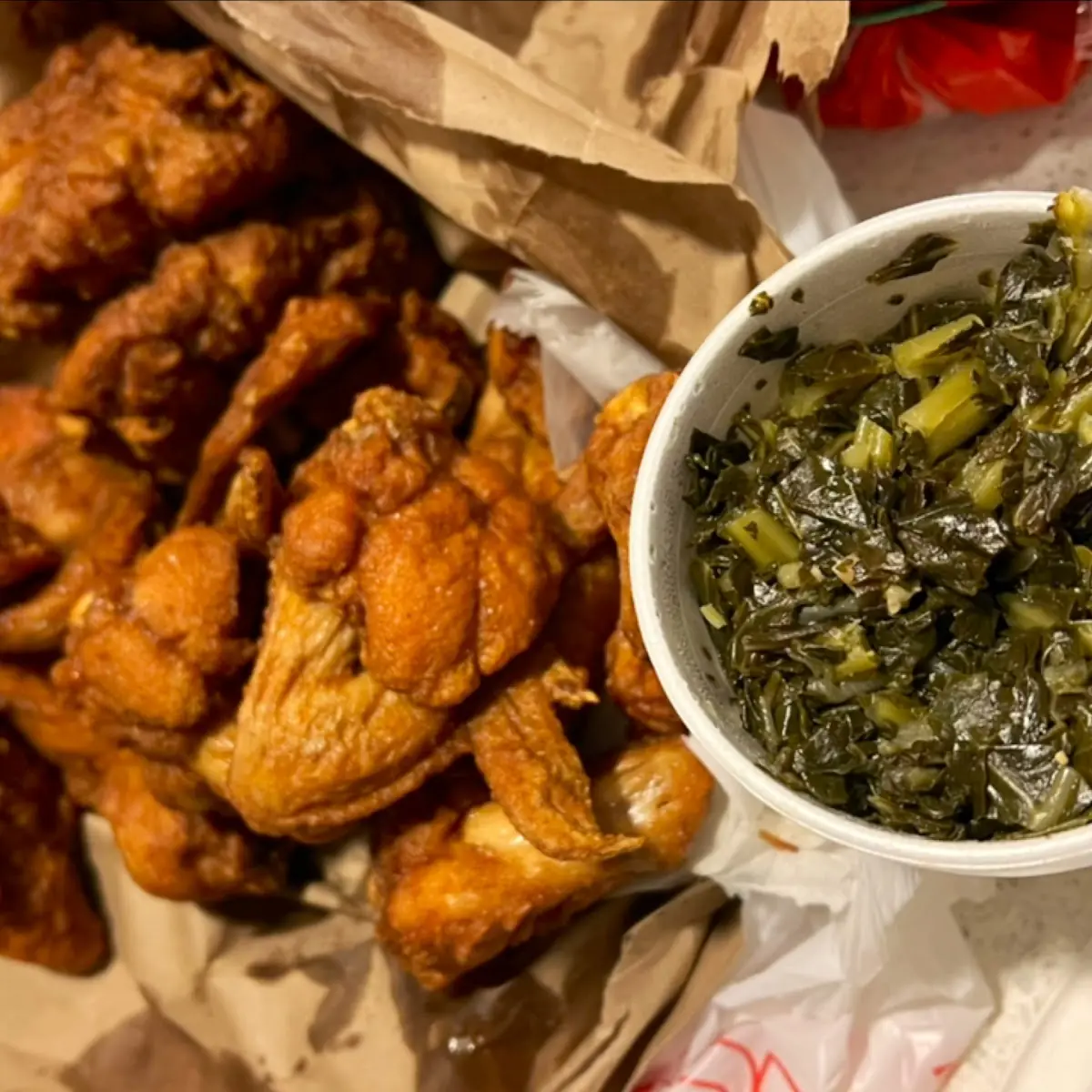 Spicy Fried Chicken with Collard Greens
