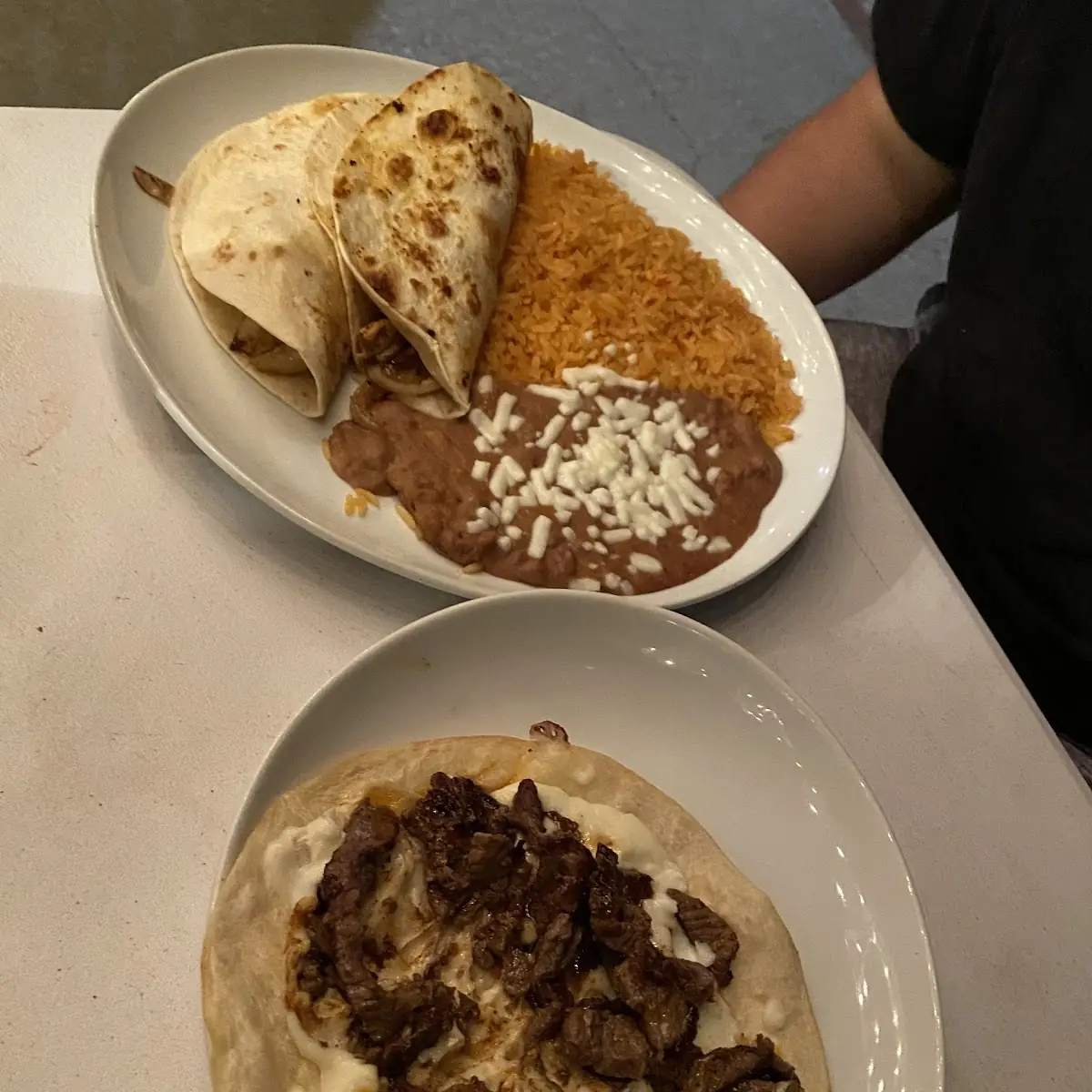Chicken Tacos and Steak Quesadilla