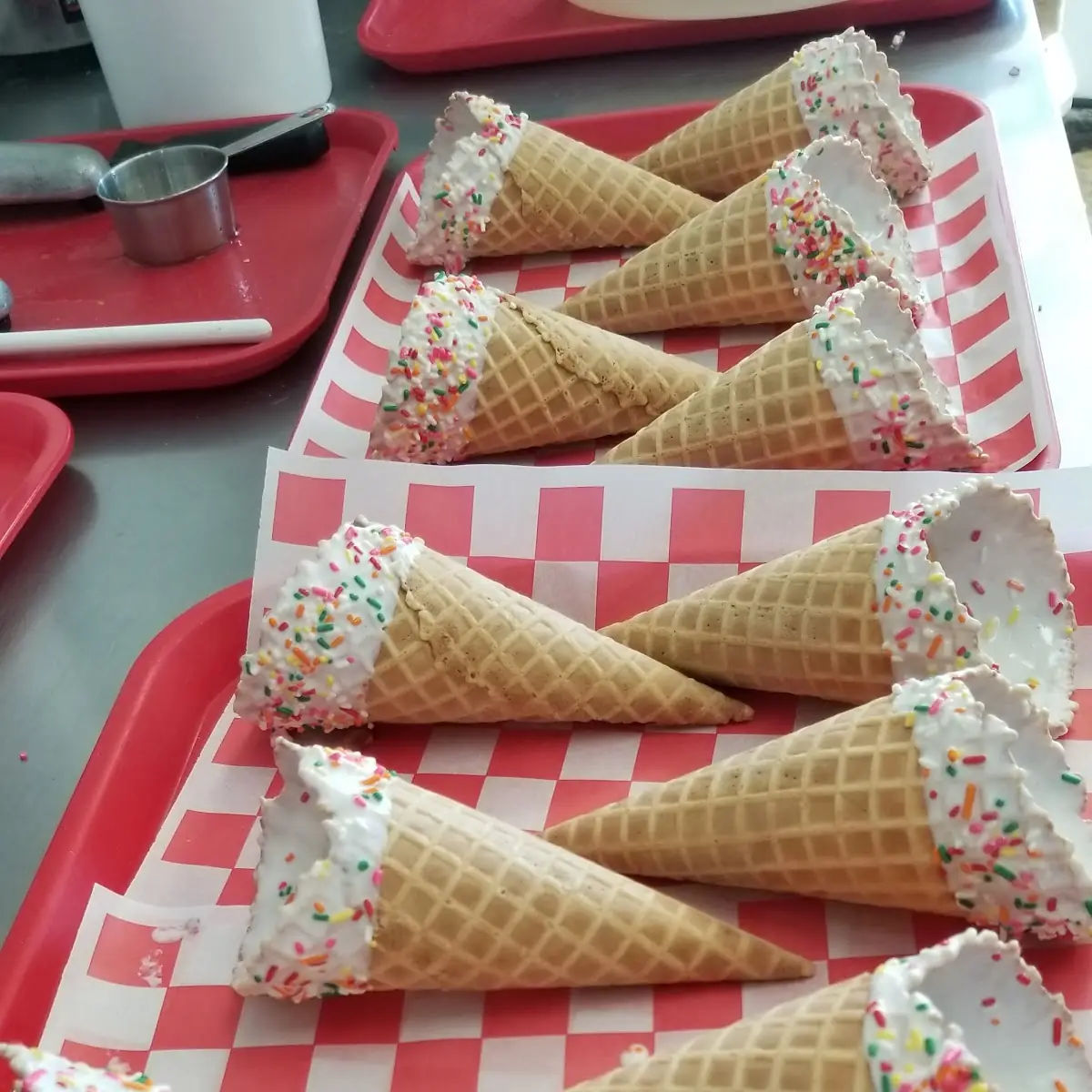 White Chocolate Sprinkled Waffle Cones