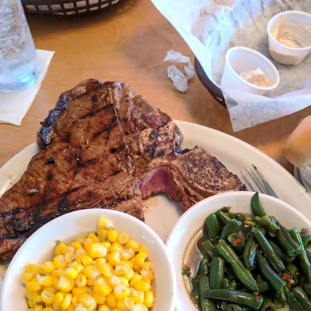 Buttered Corn House Salad Steak Fries