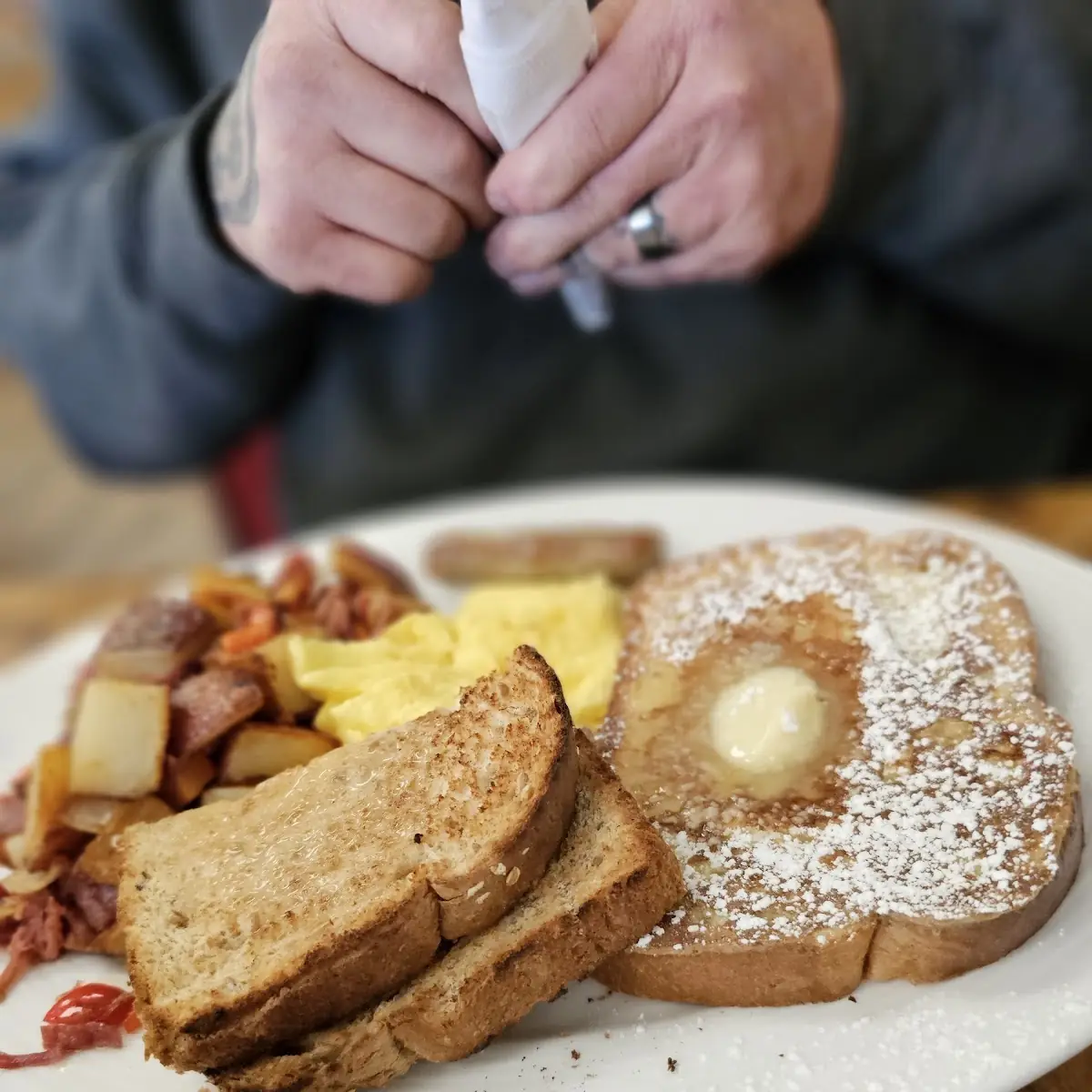 Eggs and Toast with Homefries Sausage & French Toast