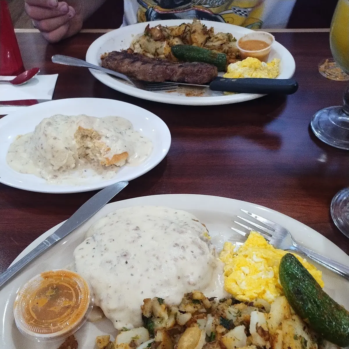 Bacon and Cheese Omelette with Biscuits and Gravy