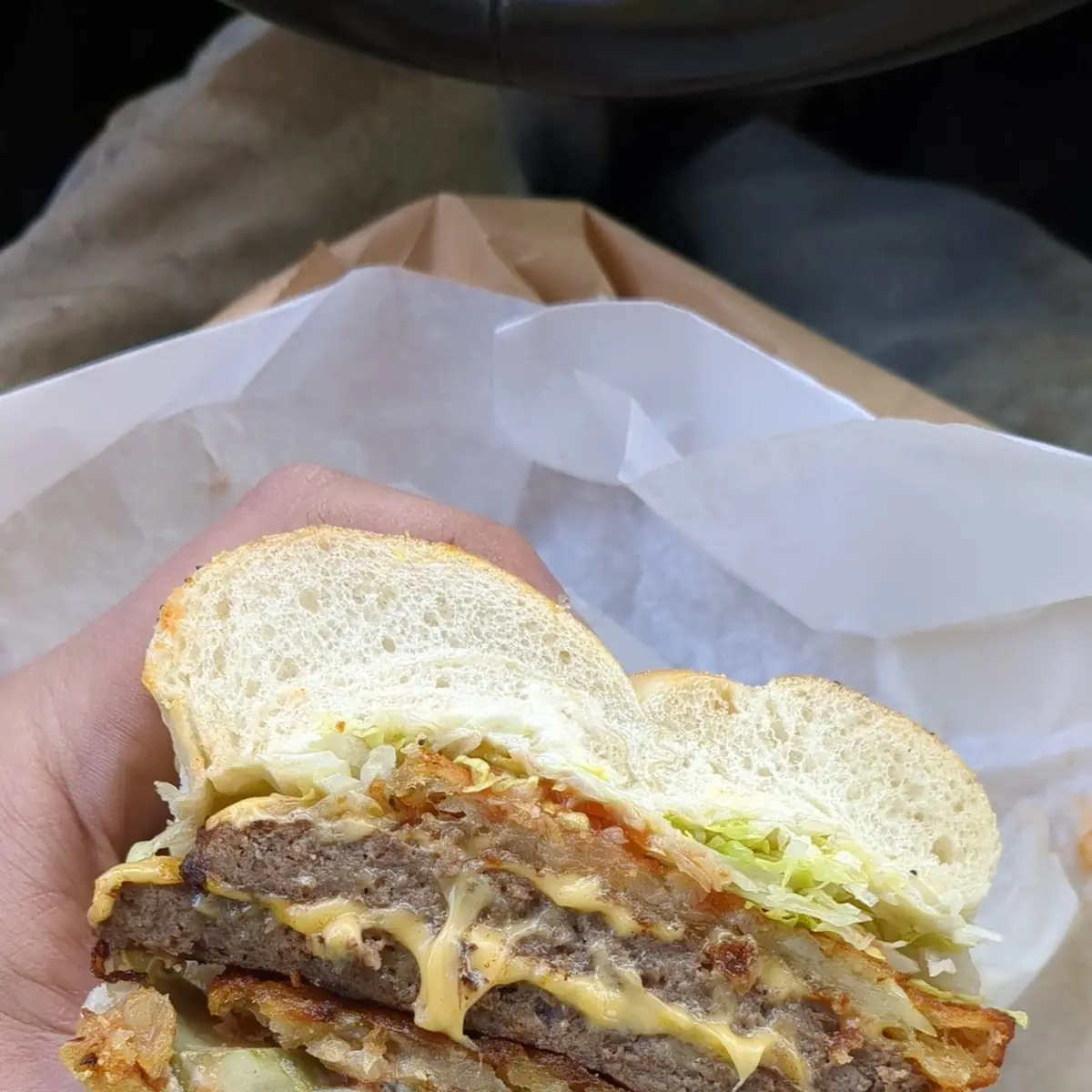Double Bacon Cheeseburger with Pickles and a Hash Brown Mayo Ketchup