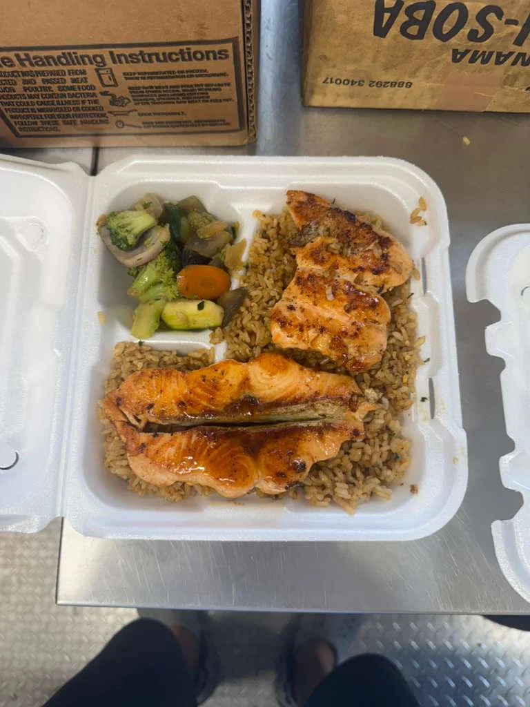 Salmon Chicken Rice Vegetable Platter