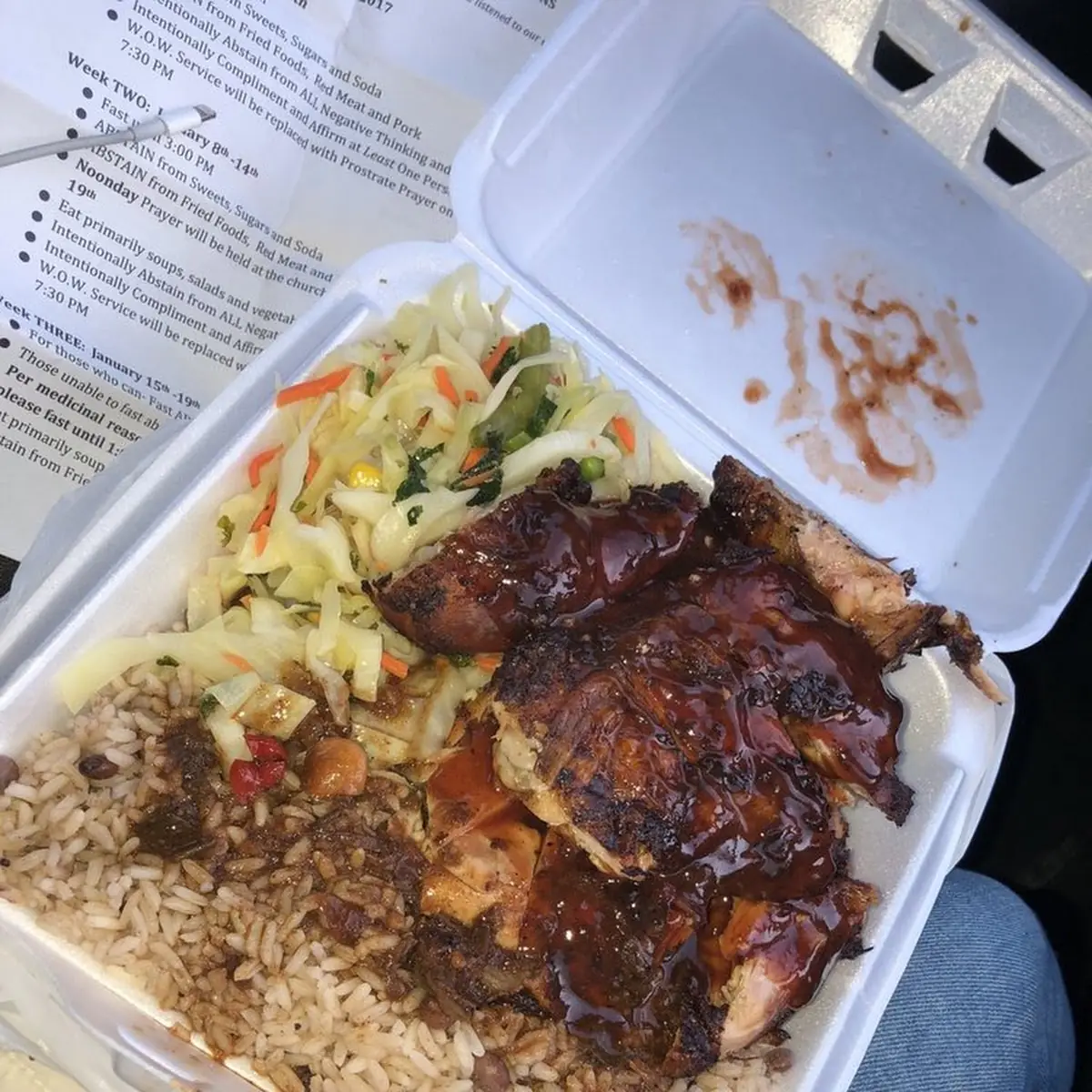 Jerk Chicken Rice and Peas Cabbage Salad