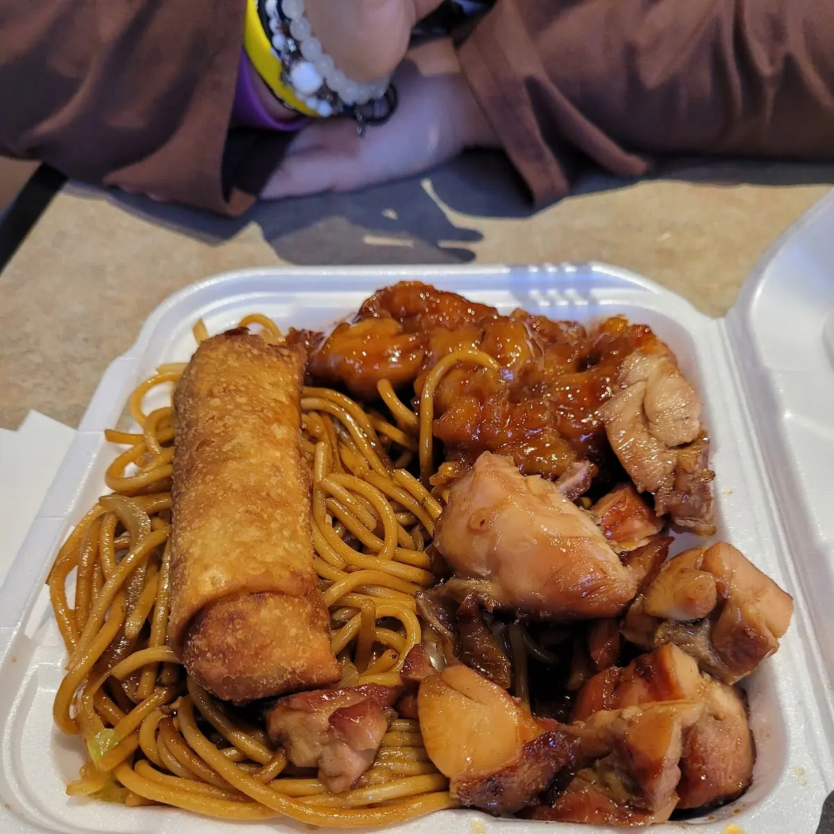 Orange Chicken Egg Roll Bourbon Chicken with Lo Mein