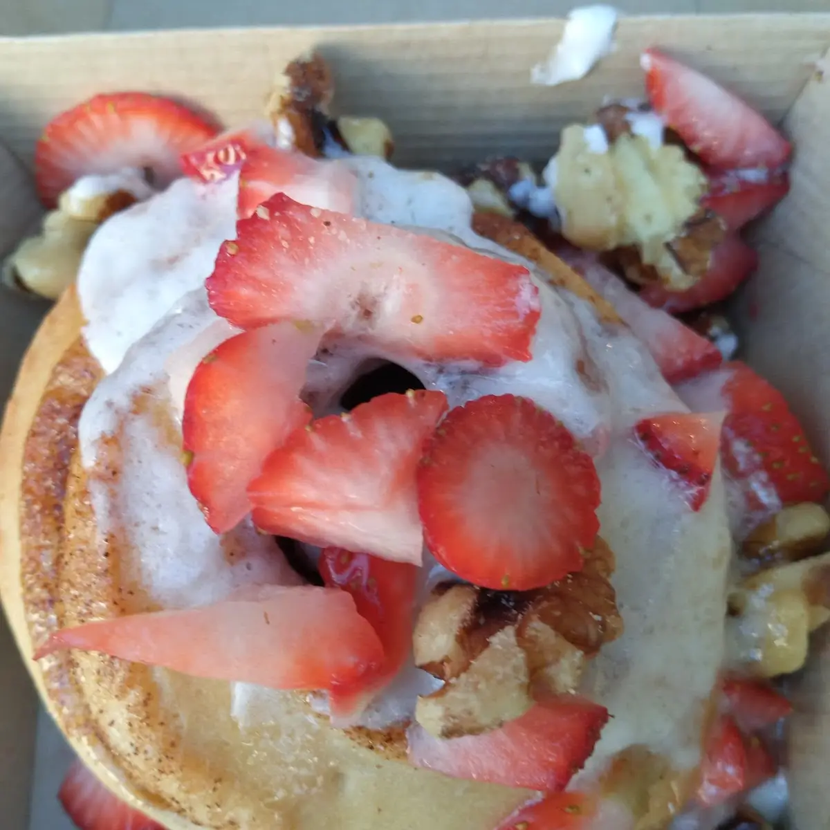 Cinnamon Roll with Fresh Strawberries