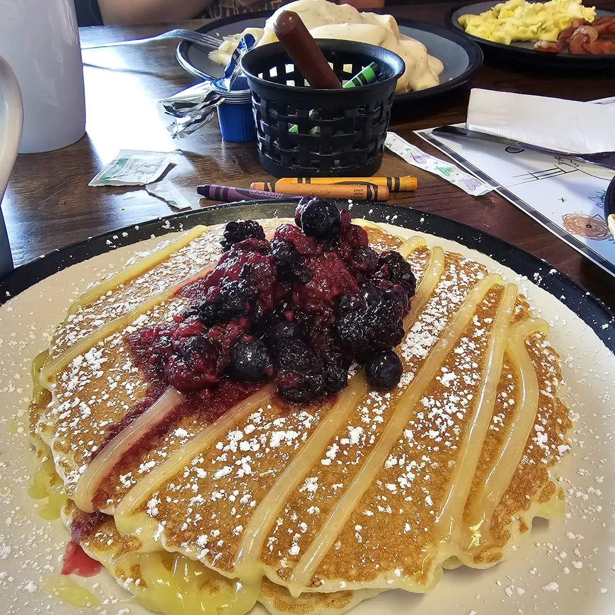 Lemon Ricotta Pancakes with Biscuits and Gravy