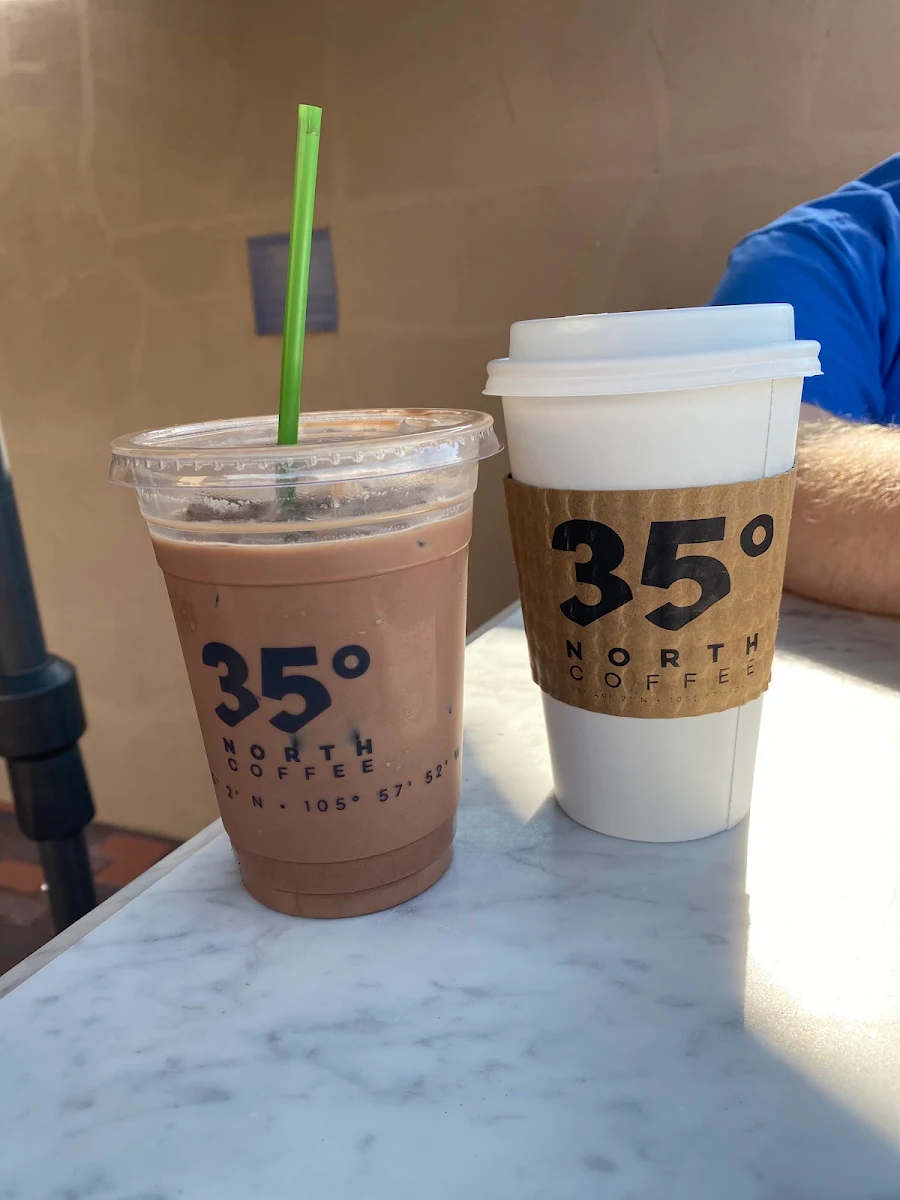 Iced Mocha and Hot Black Coffee