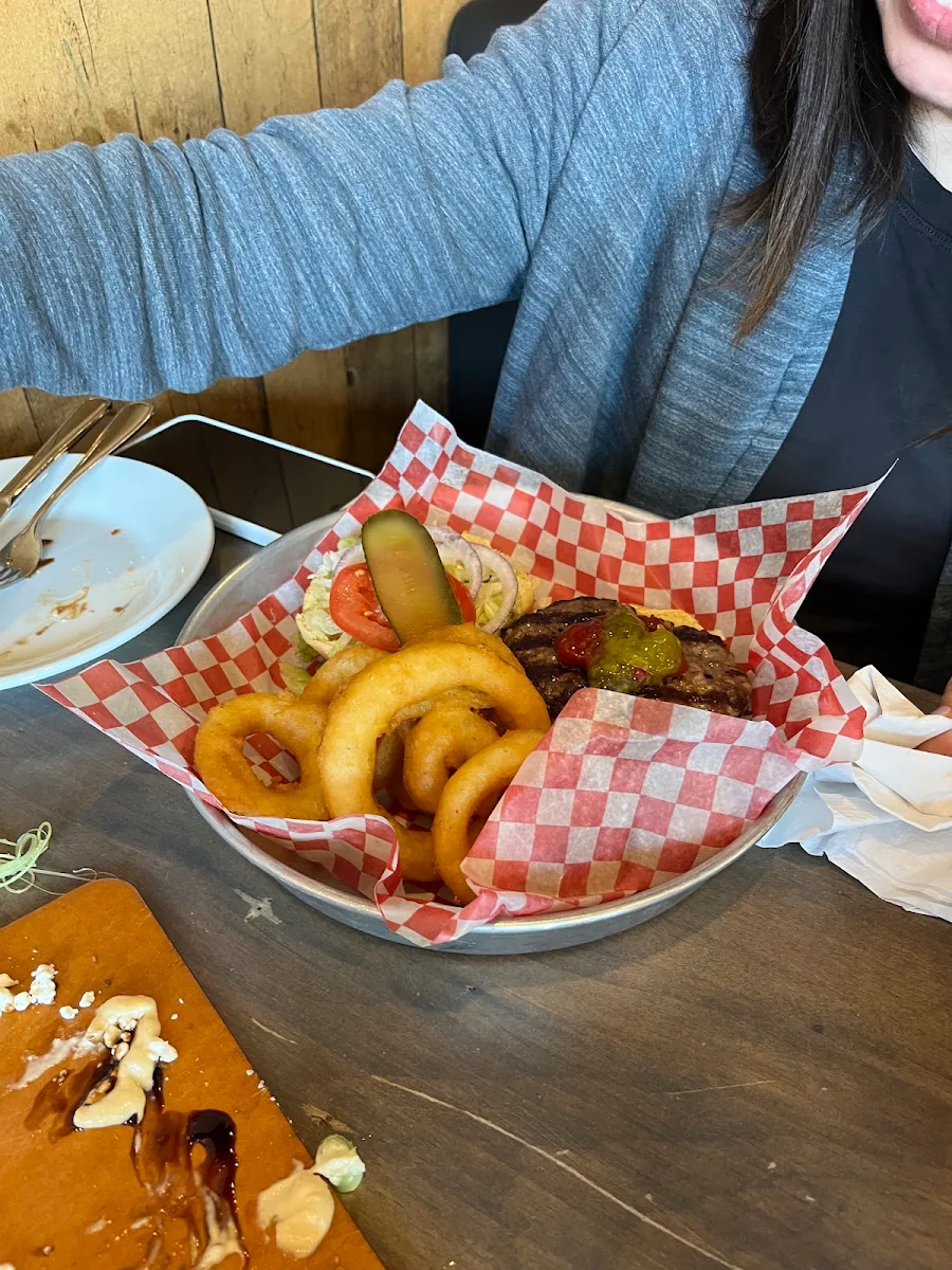 Burger and Onion Rings, Chuck's Roadhouse Bar and Grill
