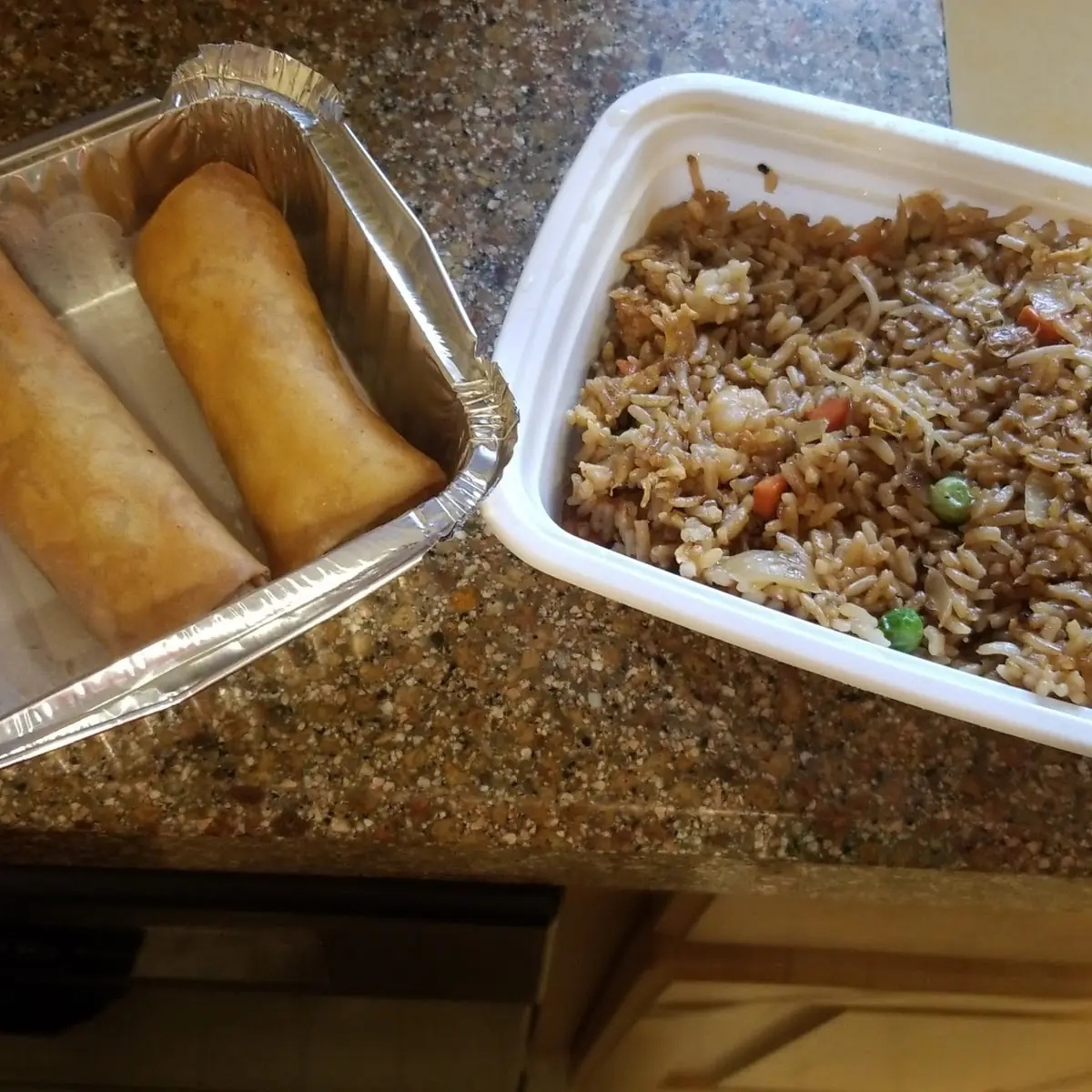 Shrimp Fried Rice and Vegetable Spring Roll
