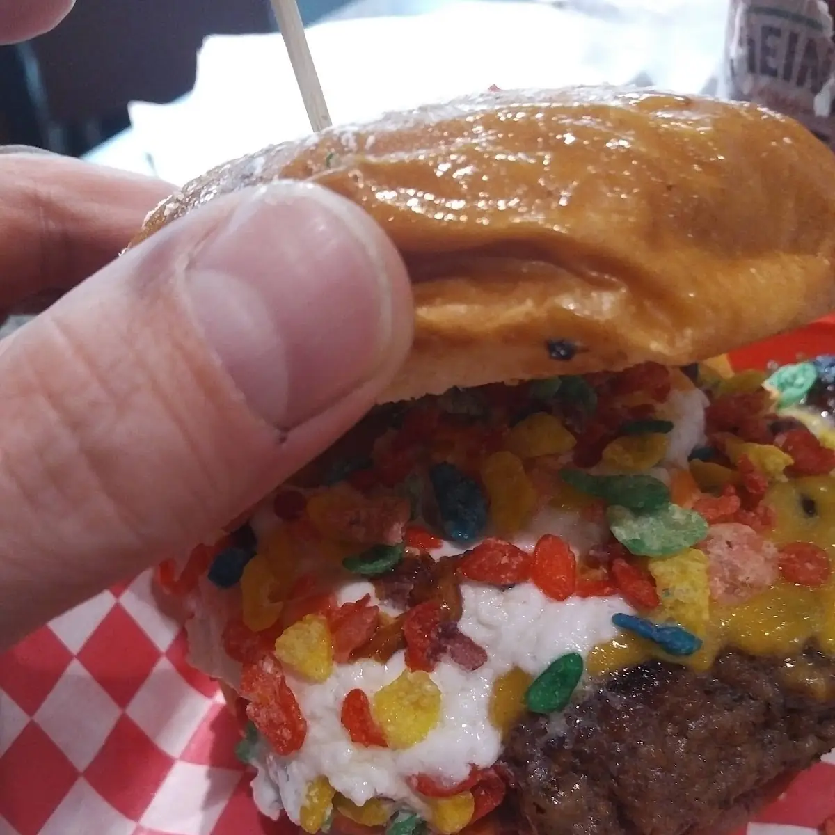 The Fruity Pebble Stuffed Burger