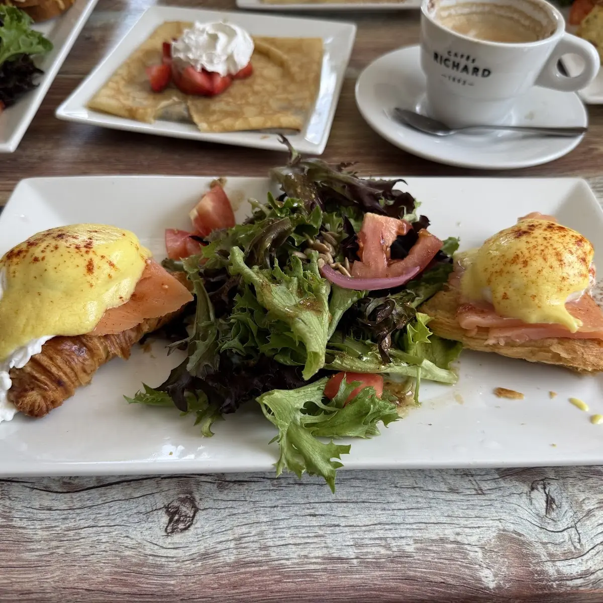 Flat Salmon Benedict Eggs Croissant