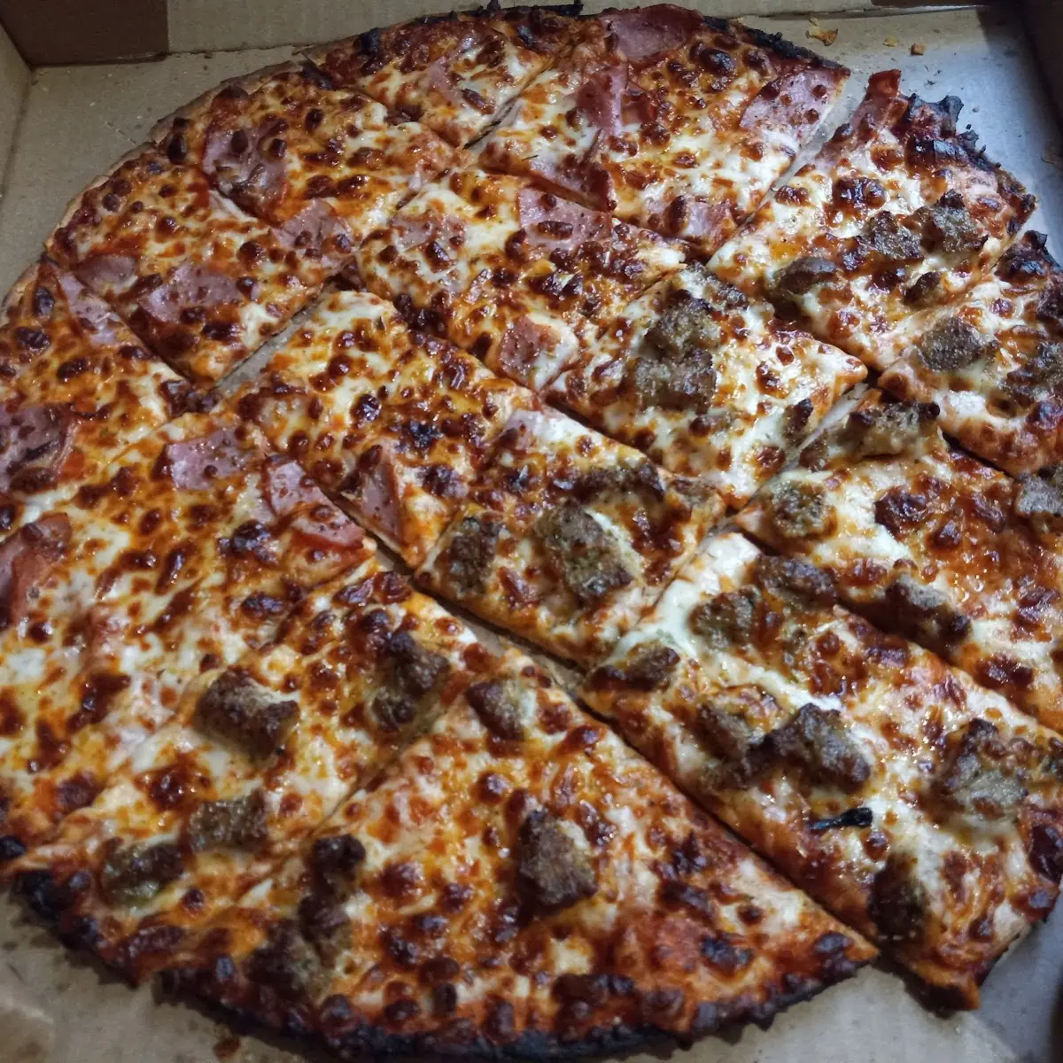 Extra Cheese Ham and Sausage Pizza