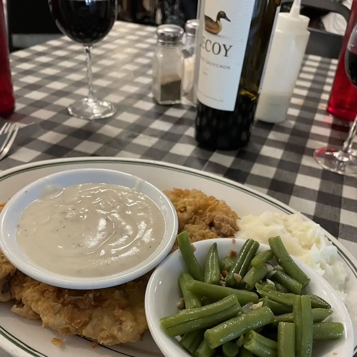 Large Chicken Fried Steak with Green Beans and Mashed Potatoes