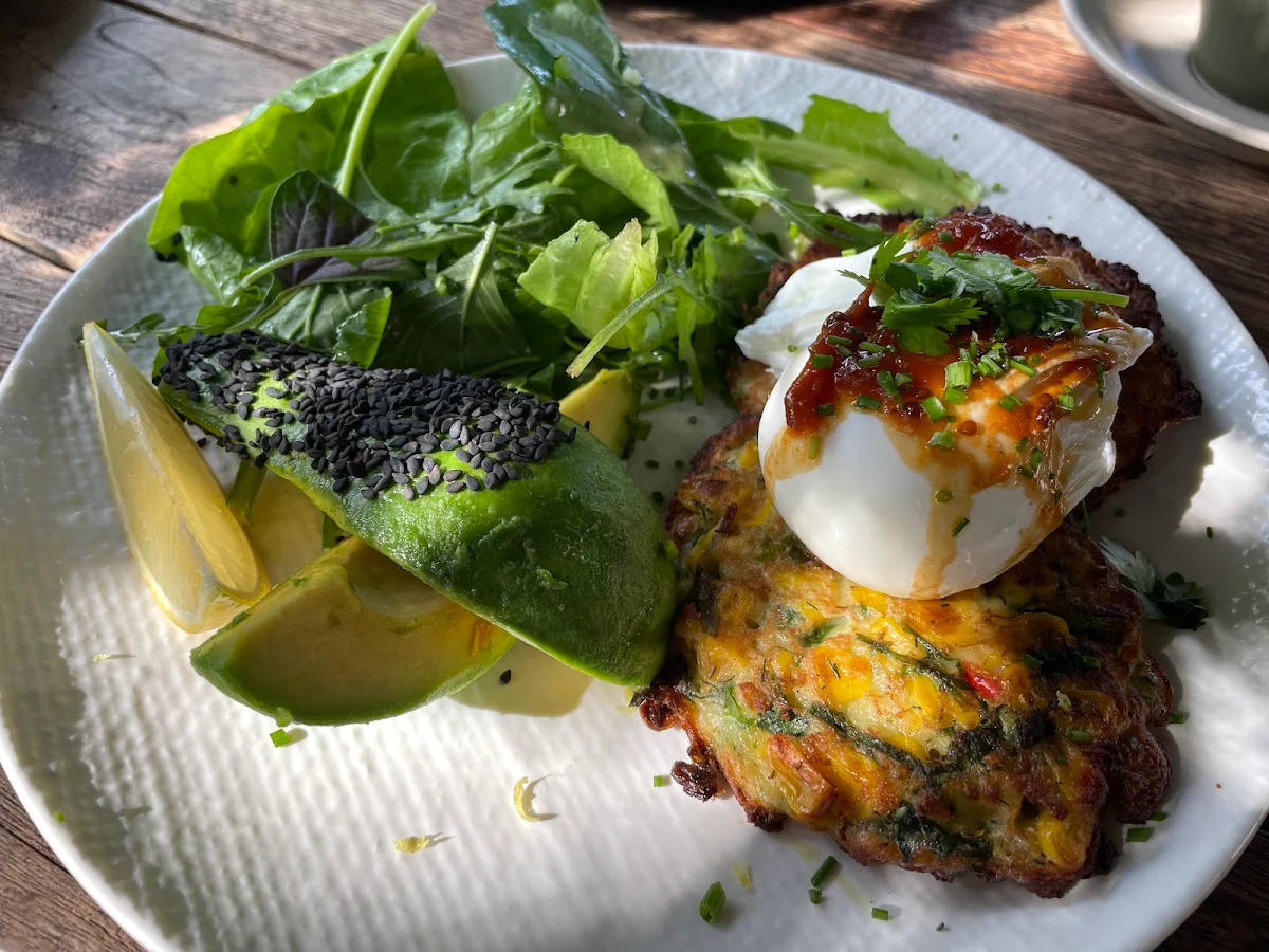 Crispy Zucchini Pancake Fried Egg Mango Sour Dipping