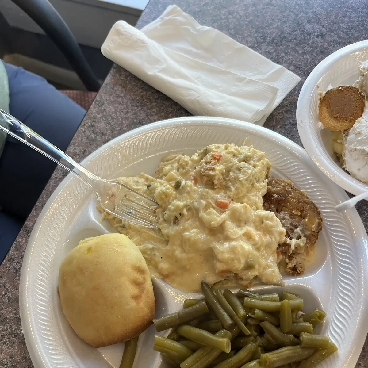 Chicken Pot Pie Green Beans and Roll