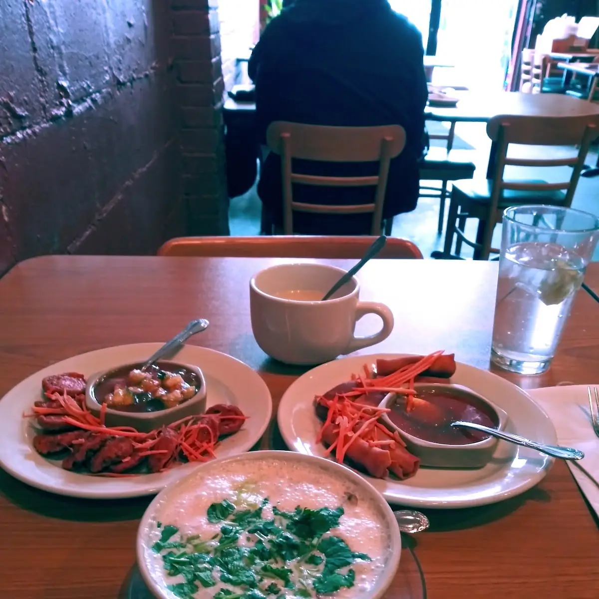 Egg Rolls Fish Cakes and Tom Kha Soup